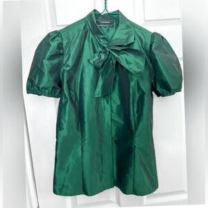 Club Monaco Green Satin Tie Neck Blouse